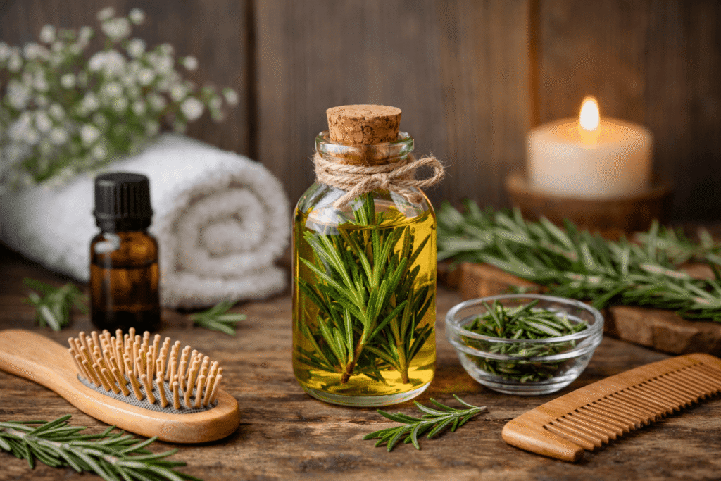 Huile de romarin cheveux