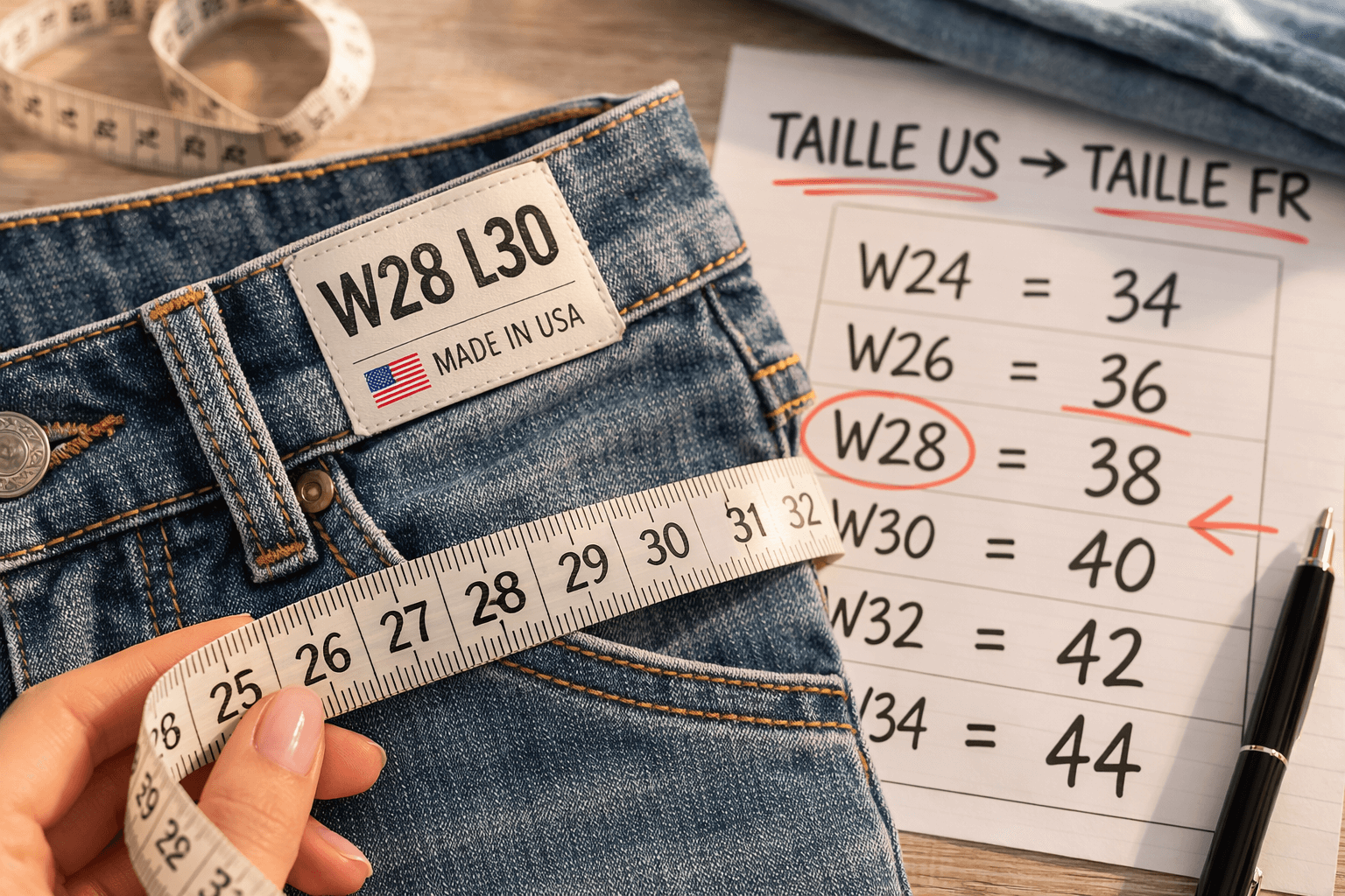 Taille américaine jeans