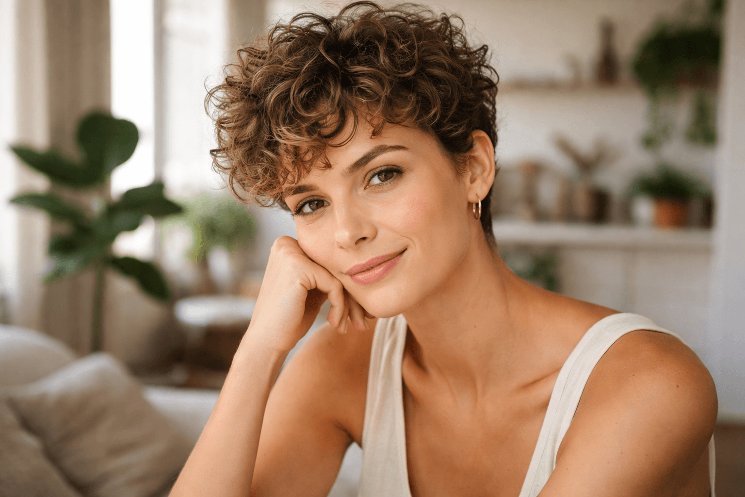 Coupe très courte frisée femme