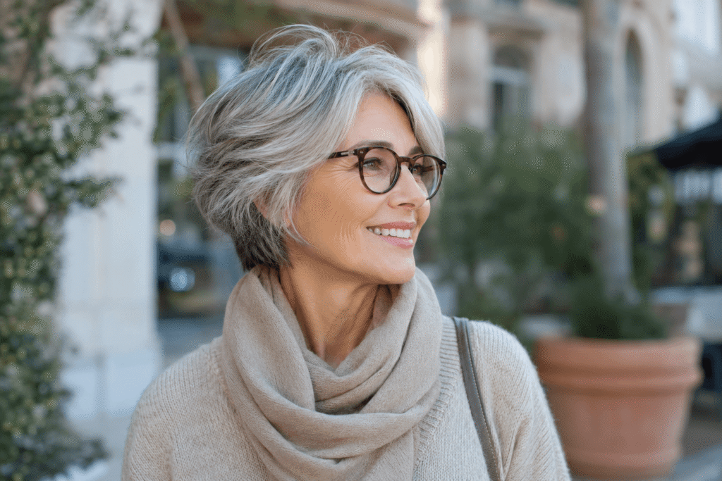 Coiffure femme 60 ans épanouie