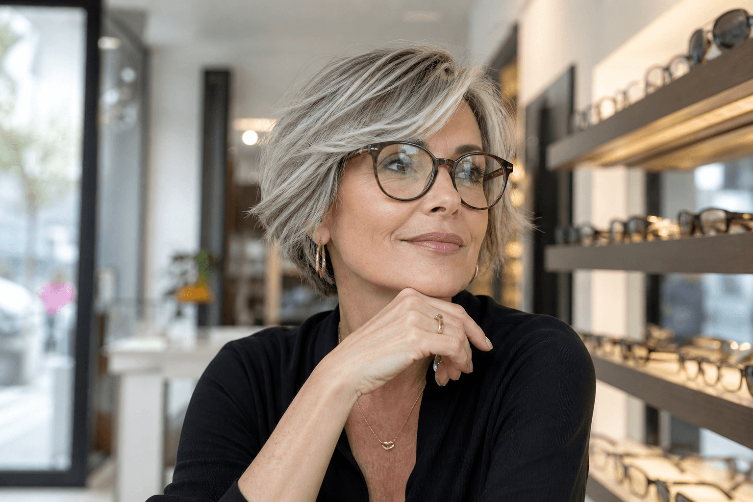 Coupe de cheveux femme 50 ans avec lunettes